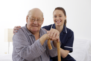 old man with her caregiver